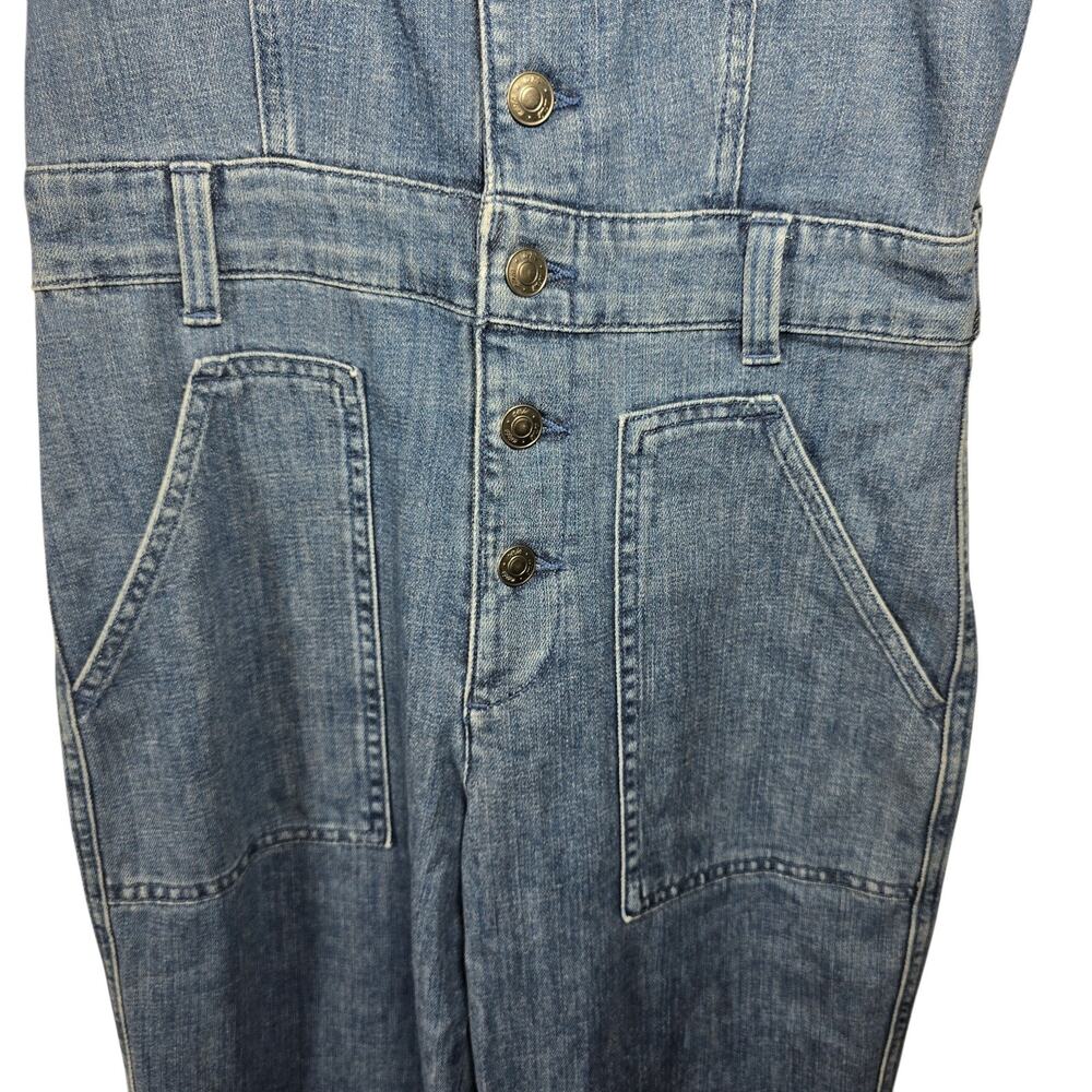 Aerie Denim Kick Flare Overalls Jumpsuit S Blue Wide Leg Adjustable Straps - Picture 4 of 16